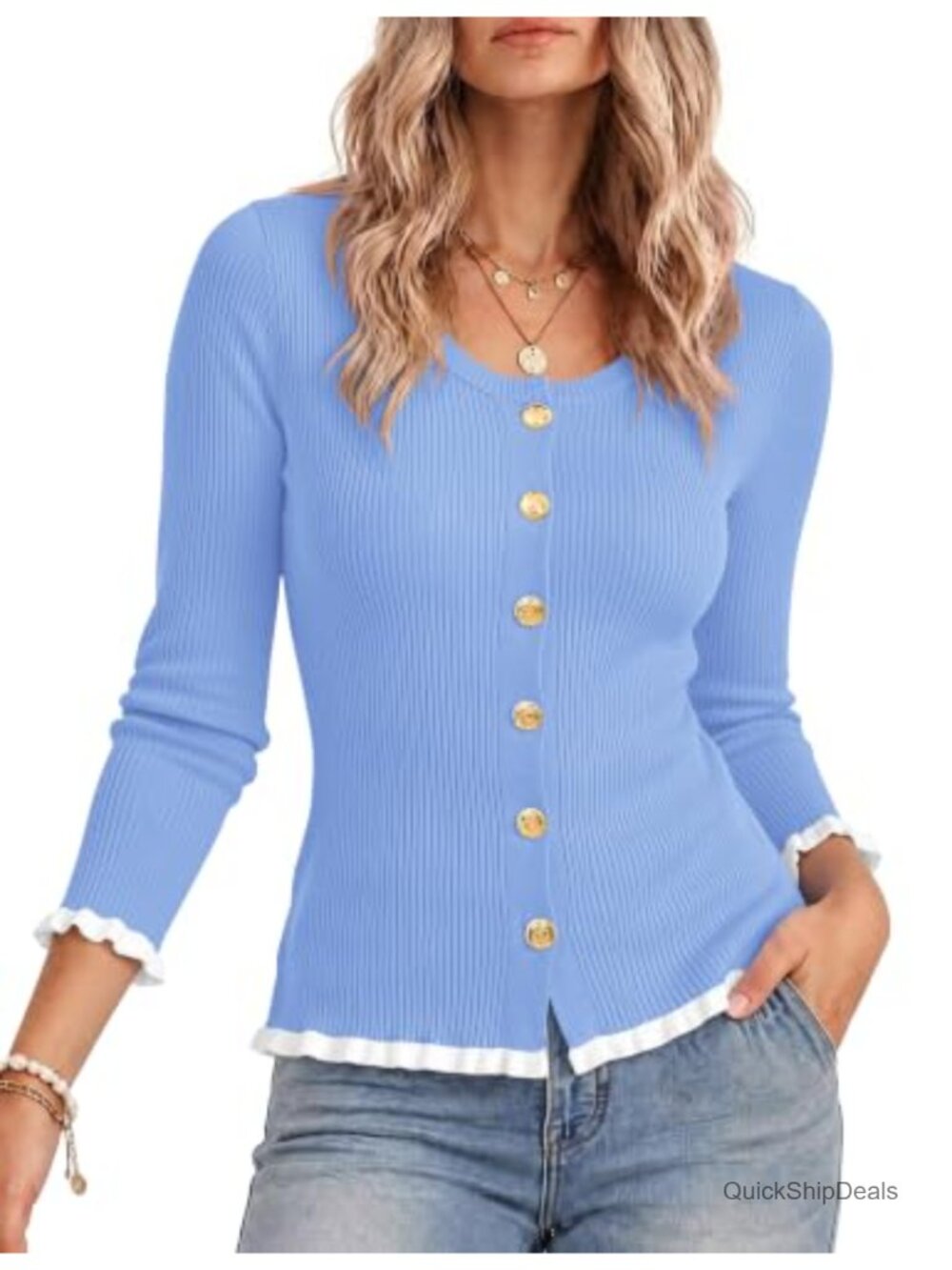 Ruffle Cardigan Sweater Women Lightweight Long Sleeve Button Layering